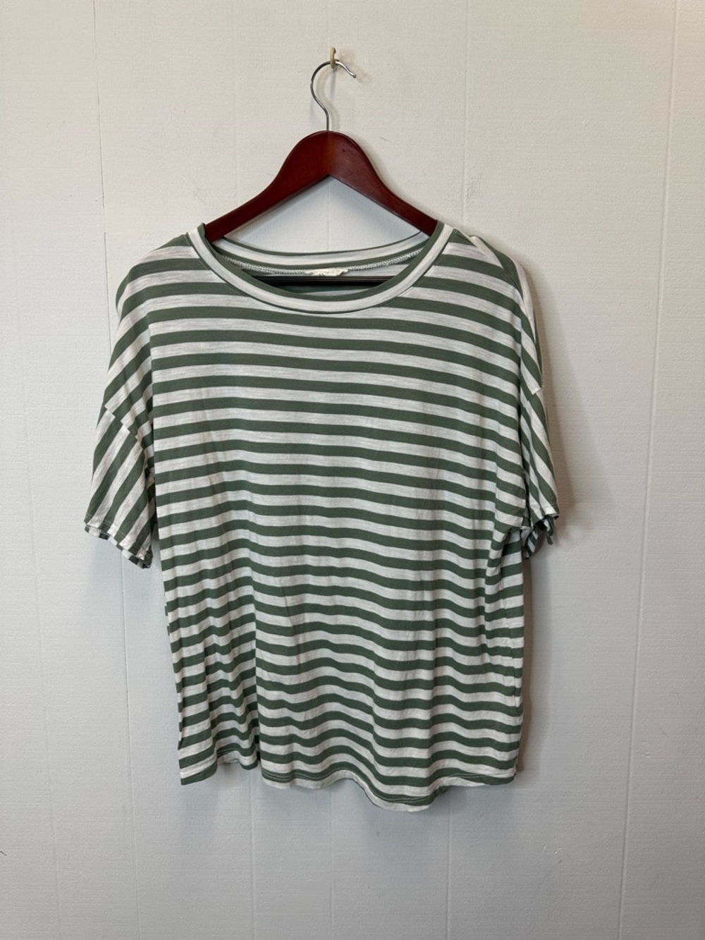 Caslon Olive Green and White Striped Short-Sleeve Tee